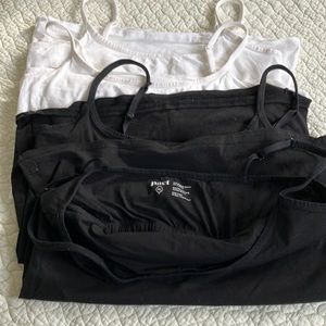 PACT Organic Cotton Shelf Bra Long Camisole. Size XL.  Set icl 2 white & 2 black